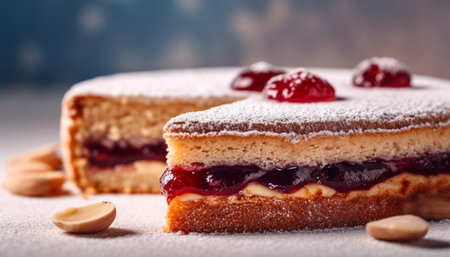 Generative AI : Linzer tart torte with raspberry filling and fresh raspberryの素材