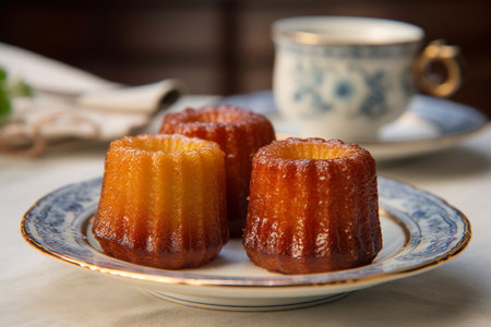 Generative AI : Calissons on a plate Traditional French Provence sweets with cup of teaの素材
