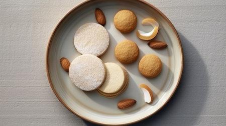 Generative AI : Calissons on a plate Traditional French Provence sweets with cup of teaの素材