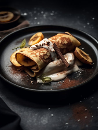 Generative AI : Buckwheat pancakes with poached apples and creamの素材