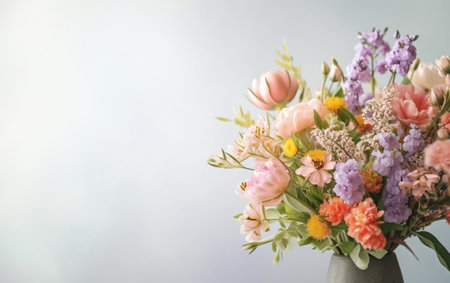 Generative AI : Close up of colorful bouquet of flowers Copy spaceの素材