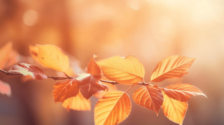 Generative AI : Autumn leaves blurred background bokeh effect Selective focus Copy spaceの素材