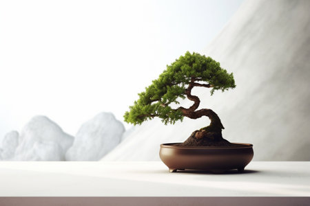 Generative AI : Bonsai tree in sunlight Copy spaceの素材