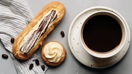 Generative AI : Croissant with coffee jam and butter Continental breakfast concept Top viewの素材