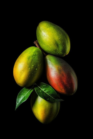Generative AI : Fresh mango organic product Dark background Close up Top viewの素材