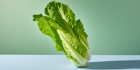 Generative AI : Romaine lettuce salad on blue table Top view Copy spaceの素材