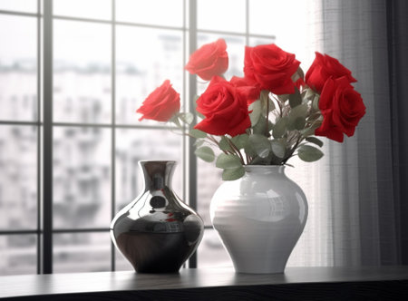 Generative AI : Rose flowers in vase Beautiful romantic bouquetの素材