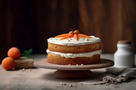 Generative AI : Vegan raw carrot cake Healthy food Grey stone background Copy spaceの素材