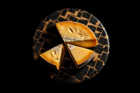 Generative AI : Cheese with washed orange rind Marble table background Close up Top viewの素材