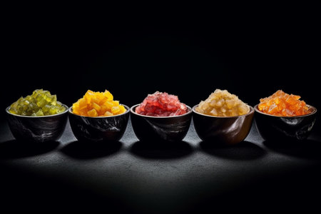 Generative AI : Candied ginger in black bowl on dark stone background Copy spaceの素材
