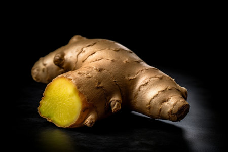 Generative AI : Fresh ginger root Dark background Top view Copy spaceの素材