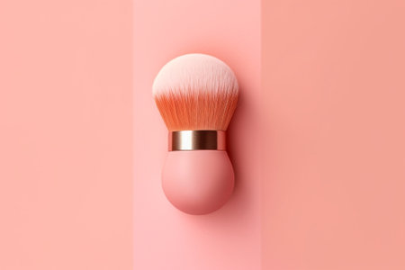 Generative AI : Pearl make up powder with brush on pink pastel background Top view Copy spaceの素材