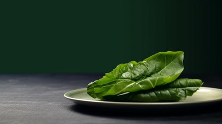 Generative AI : Kale chips healthy snack on a plate Grey background Close up Copy spaceの素材