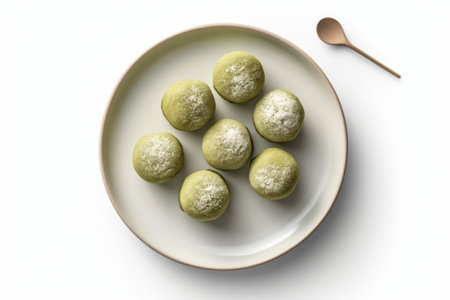 Generative AI : Mung bean cookies healthy vegan dessert Grey backgroundの素材