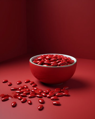 Generative AI : Red kidney beans in a black bowl on grey stone background Top viewの素材