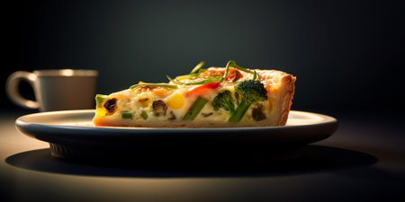 Generative AI : Omelet with smoked salmon and broccoli on a plate Close upの素材