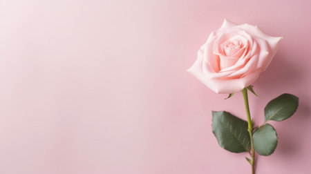 Generative AI : Rose flower on pink background Copy space Top viewの素材