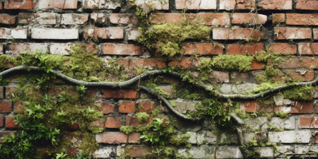 Generative AI : Old brick wall covered with mossの素材
