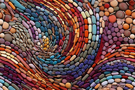 Generative AI : colorful round stones wall backgroundの素材