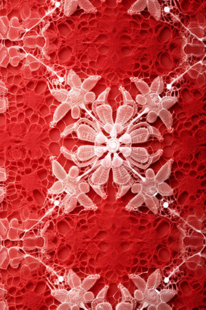 Generative AI : red christmas background with delicate white abstract pattern textureの素材
