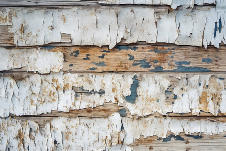 Generative AI : white flaking paint broken wood wall texture grunge backgroundの素材