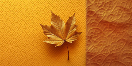 Generative AI : Autumn maple leaf lying on the tile seasonal fall natural vintage hipster backgroundの素材