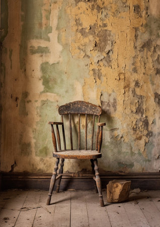 Generative AI : antique chair in old grunge interiorの素材