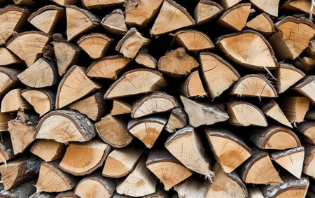 Generative AI : Firewood stack chopped wood backgroundの素材