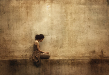 Generative AI : spiritual background old grunge wall with delicate figureの素材