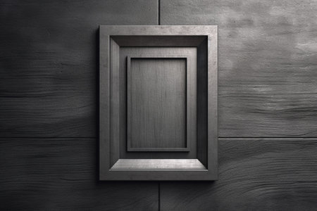 Generative AI : metallic frame on old wooden backgroundの素材