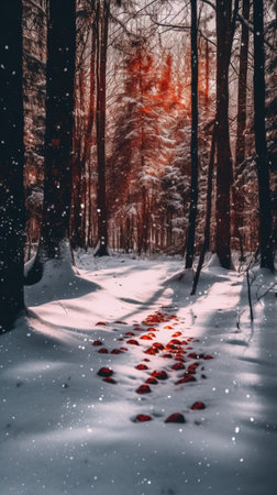 Generative AI : frozen woods under snow retro filtered instagram styleの素材