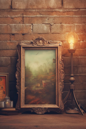Generative AI : vintage studio room background with retro photo frame retro filtered instagram styleの素材