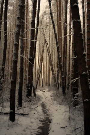 Generative AI : footpath in winter forestの素材