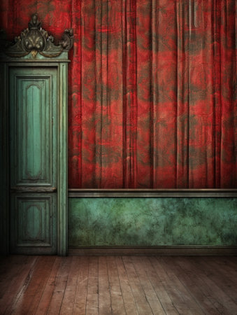 Generative AI : painted old wooden wall red roomの素材