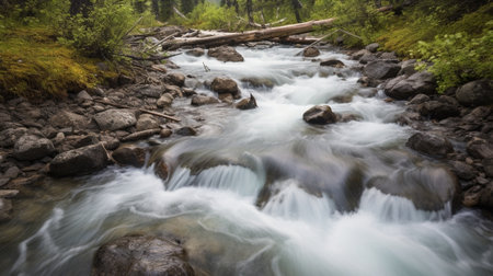 Generative AI : Fast flowing water in the mountain riverの素材