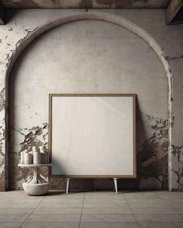 Generative AI : billboard in corner of old grunge gray roomの素材