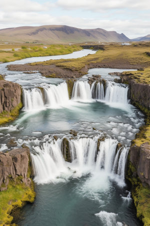 Generative AI : Godafoss waterfall in Iceland summer natural travel backgroundの素材