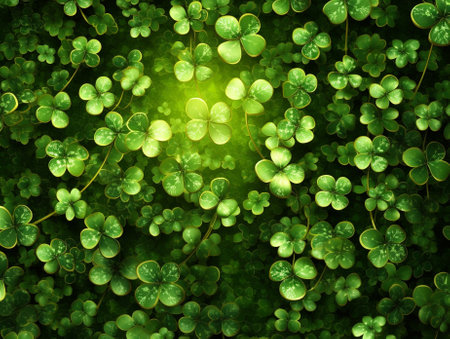 Generative AI : Spring green clover shamrock leaves to St Patrick Dayの素材