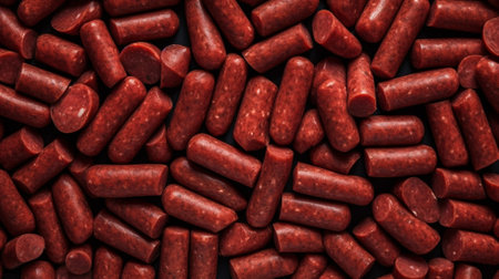 Generative AI : Sausage background texture pattern from sausage slicesの素材