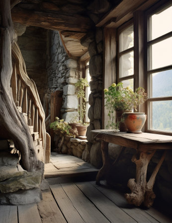 Generative AI : old wooden interiorの素材