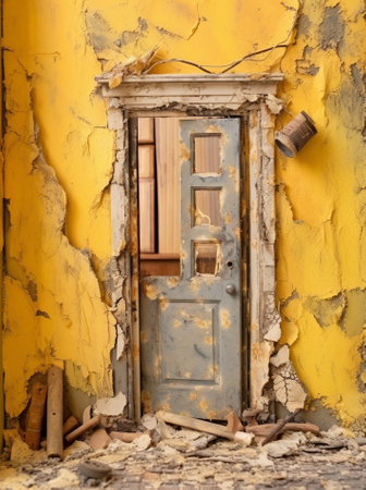 Generative AI : old dirty room yellow backgroundの素材