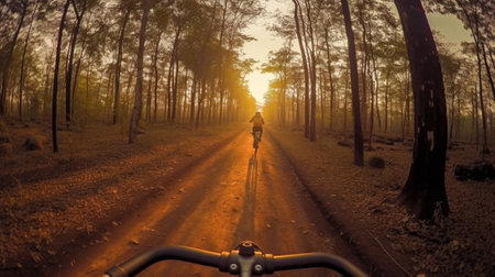 Generative AI : sunset in the forest dirty road retro film filtered instagram styleの素材