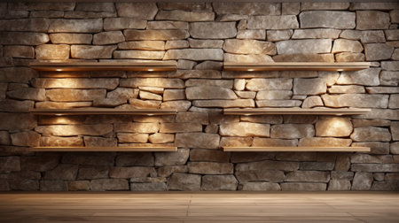 Generative AI : empty shelves on brick wallの素材