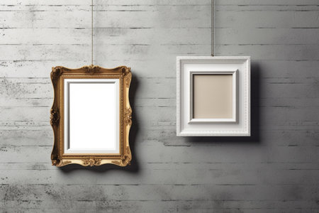 Generative AI : two vintage frames on wooden backgroundの素材