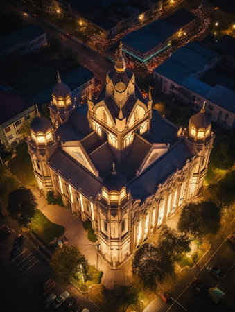 Generative AI : Metekhi Church and the monument to Vakhtang Gorgasali in Tbilisi Georgia night viewの素材