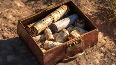 Generative AI : Wooden old runes in rough leather sackの素材