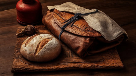 Generative AI : Wooden old runes in rough leather sackの素材