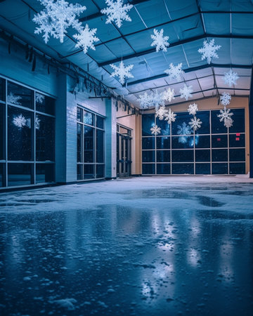 Generative AI : frozen snow room christmas backgroundの素材