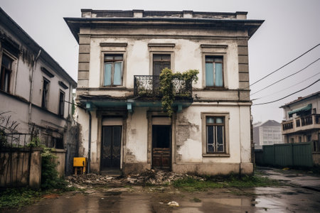 Generative AI : old abandoned house urban backgroundの素材