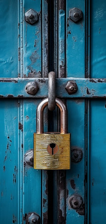 Generative AI : locks on old metallic doorの素材